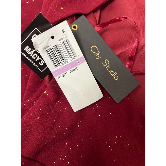 City Studio Wine Gold Glitter Criss Cross Back Fit Flare Dress Junior Size 11 - Picture 9 of 14